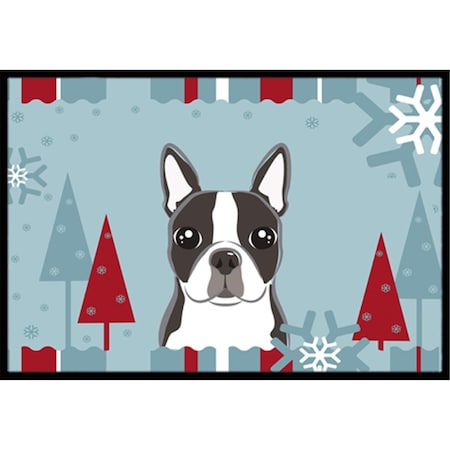 Jensendistributionservices Winter Holiday Boston Terrier Indoor & Outdoor Mat, 18 x 27 in. MI2556737